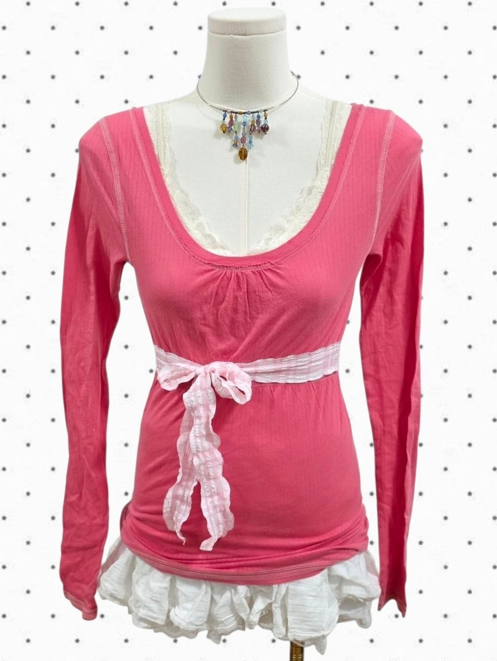 Abercrombie Strawberry Pink Long Sleeve Babydoll Top With Tie